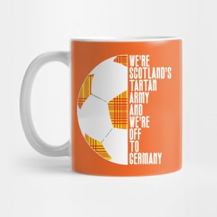 Scotland's Tartan Army, White and Yellow Tartan Ball and Text Design Mug